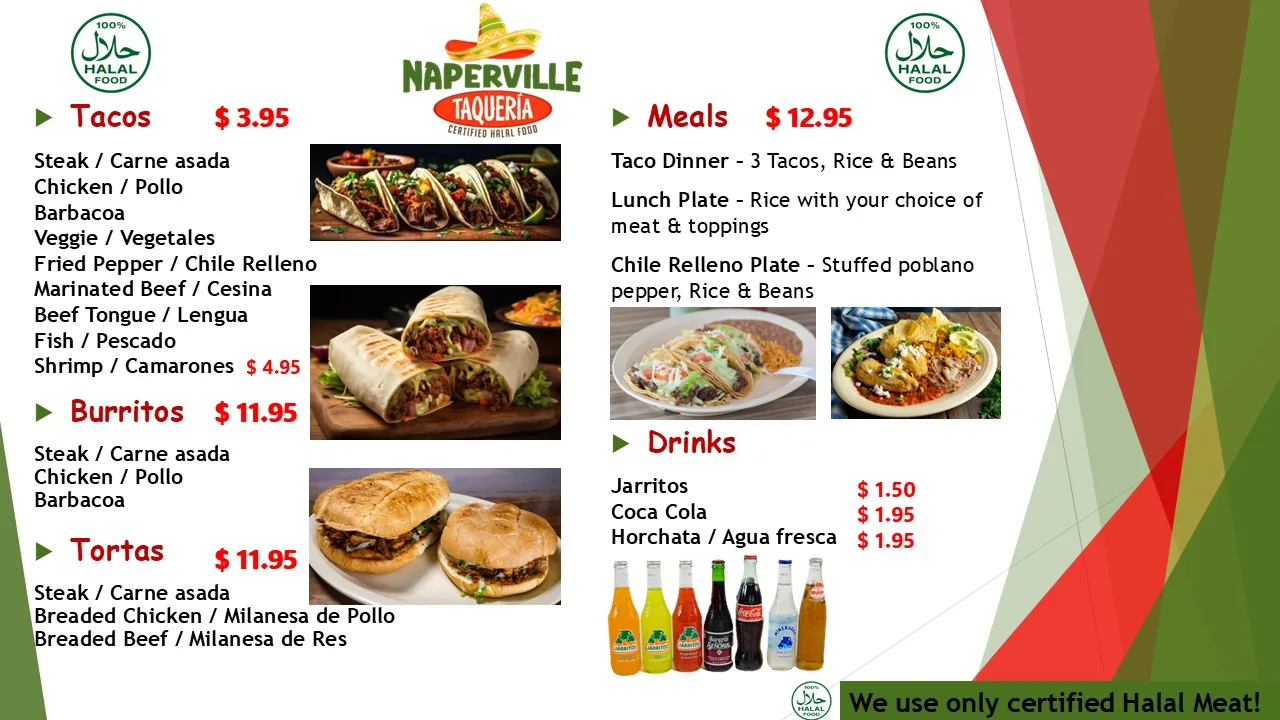 Naperville Taqueria full menu with prices
