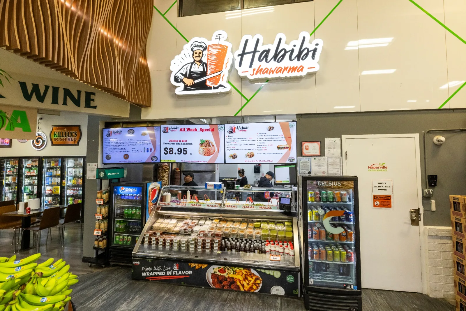 Habibi Shawarma storefront inside Naperville Fresh Market