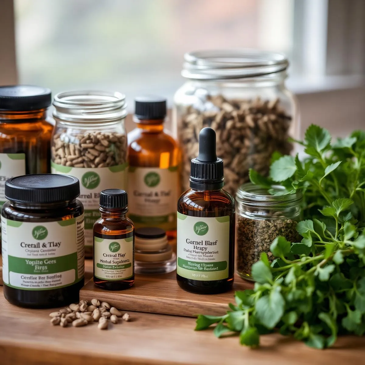 Organic supplements, herbal products and pharmacy essentials
